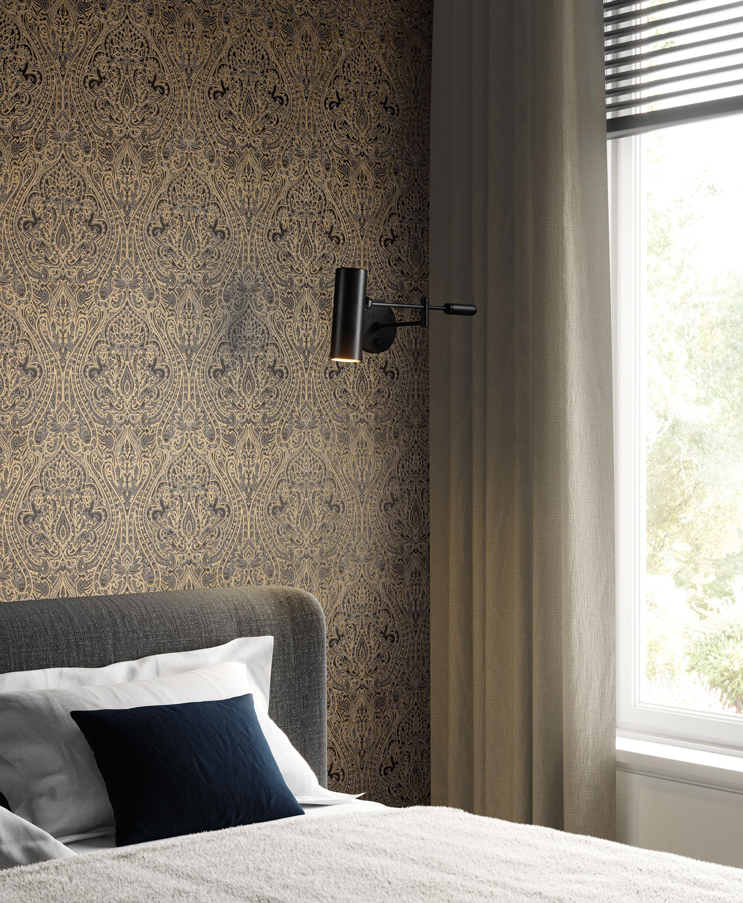 Černo-bronzová zámecká vliesová tapeta na zeď, OTH102, Othello, Zoom by Masureel