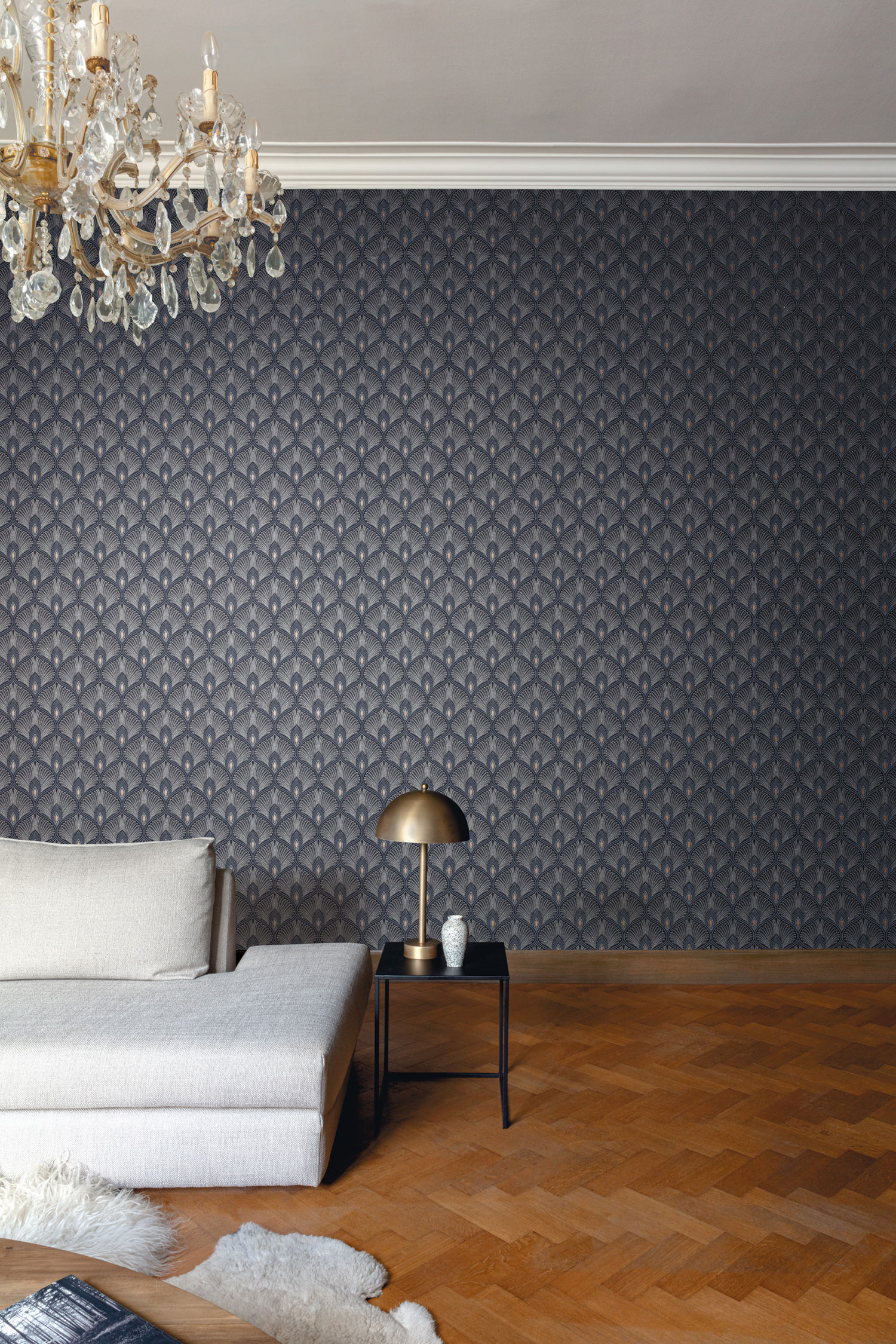 Modrá zámecká vliesová tapeta na zeď, OTH206, Othello, Zoom by Masureel