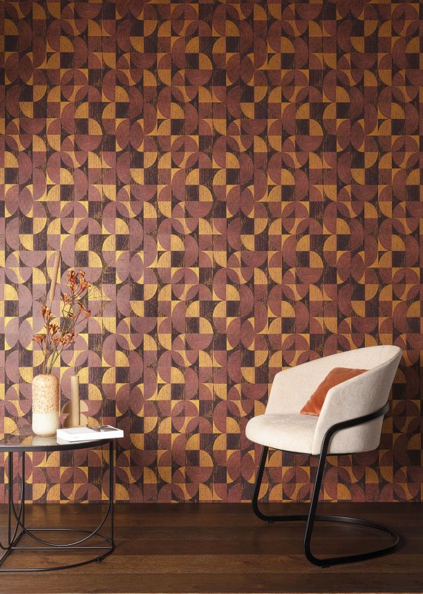 Vínovo-zlatá geometrická vliesová tapeta na zeď, SPI003, Spirit of Nature, Khroma by Masureel