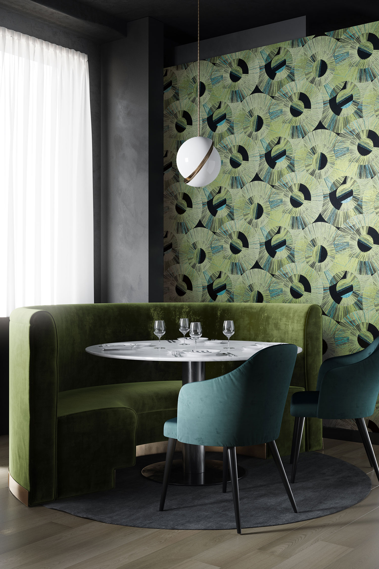 Zelená geometrická vliesová tapeta na zeď, SPI602, Spirit of Nature, Khroma by Masureel