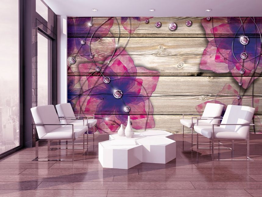 Vliesová obrazová tapeta  Prkna s květy 22112, 416 x 254 cm, Photomurals, Vavex