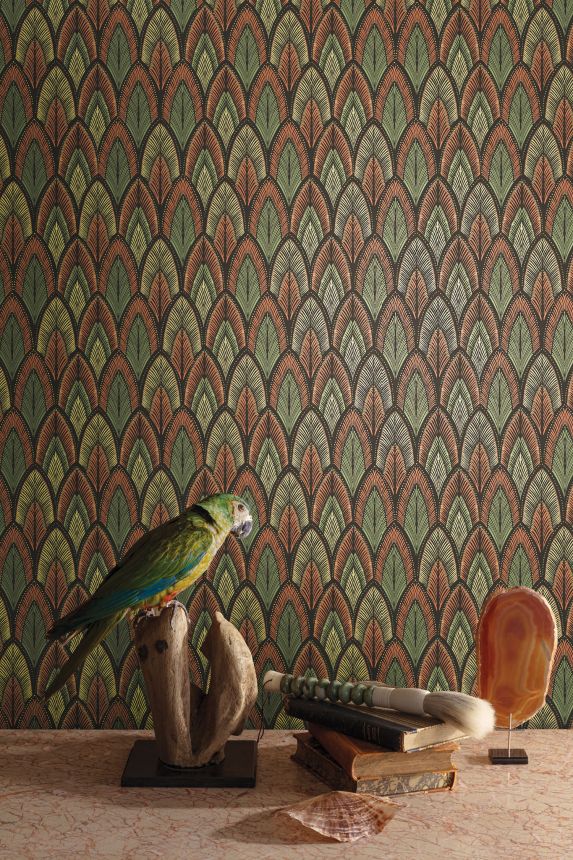 Hnědo-zelená vliesová tapeta s listy, SUM405, Summer, Khroma by Masureel