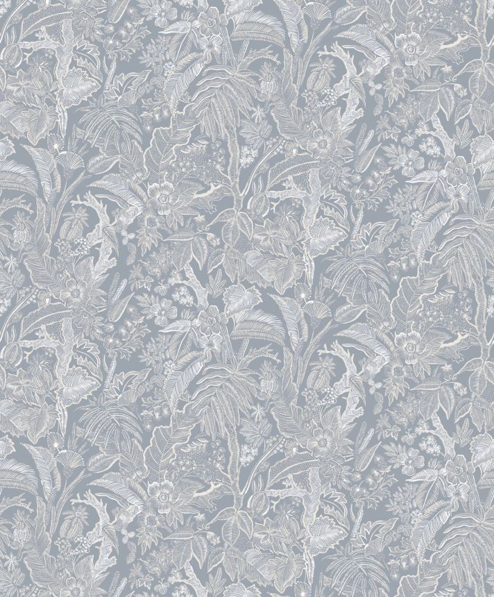 Modrá vliesová tapeta s květinami a listy, SUM506, Summer, Khroma by Masureel