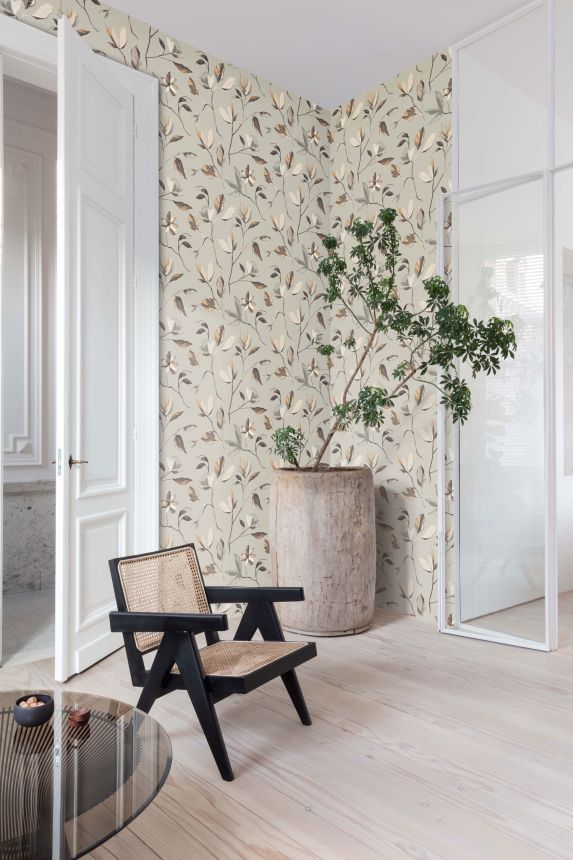 Šedá květinová vliesová tapeta na zeď, ZEN001, Zen, Zoom by Masureel