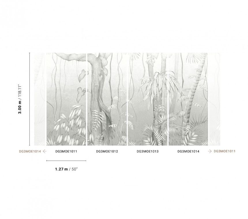 Šedá vliesová fototapeta na zeď, Listy, stromy, DG3MOE1014, Wall Designs III, Khroma by Masureel