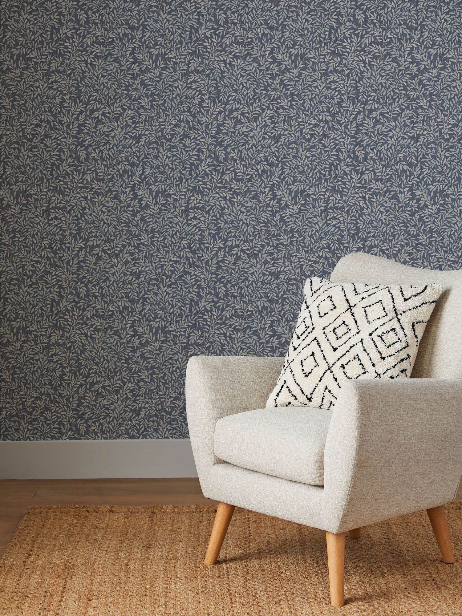 Modrá vliesová tapeta s větvičkami, listy, 120203, Next