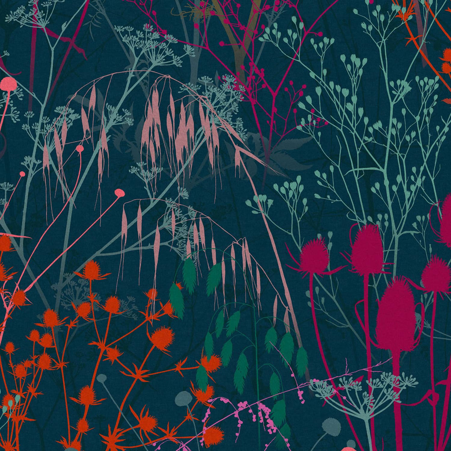 Modrá vliesová tapeta na zeď, trávy, listy, 120395, Wiltshire Meadow, Clarissa Hulse