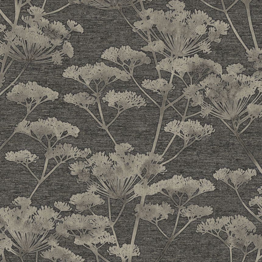 Černo-stříbrná vliesová tapeta na zeď,  trávy, květiny, 119967, Indulgence, Graham Brown Boutique