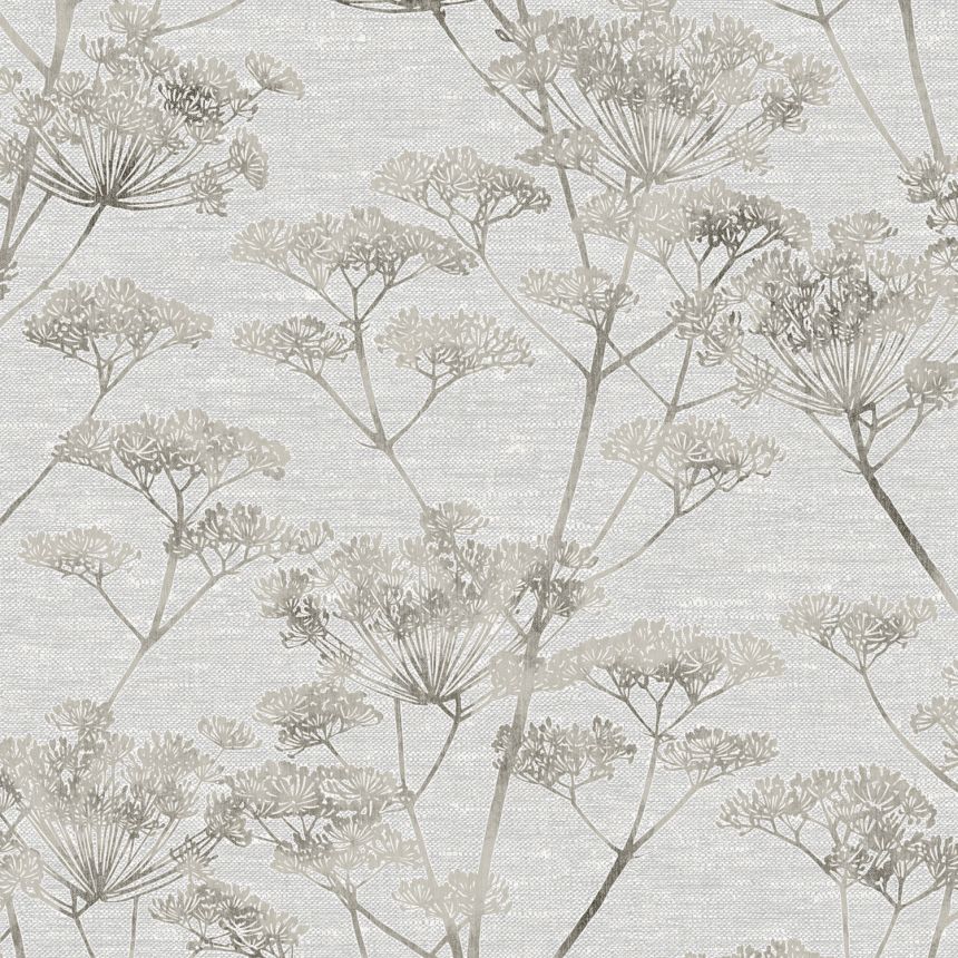 Šedo-stříbrná vliesová tapeta na zeď,  trávy, květiny, 119968, Indulgence, Graham Brown Boutique