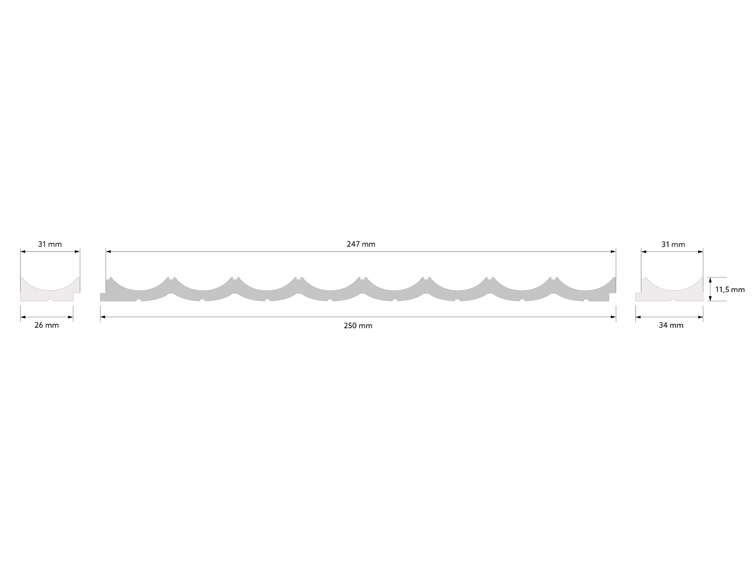 Pravé zakončení panelu WP002R Lumio 270x1,15x3,1cm Mardom