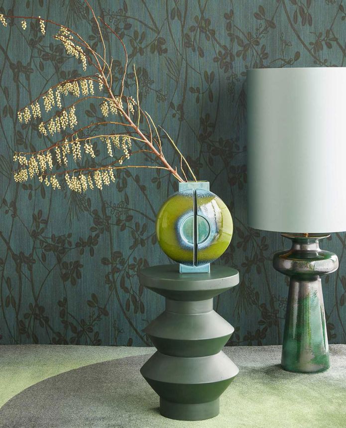 Modrá vliesová tapeta na zeď, větvičky, listy, 333404, Emerald, Eijffinger