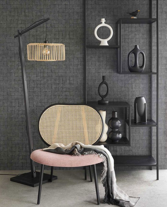 Černá vliesová tapeta na zeď, imitace látky, 333457, Emerald, Eijffinger