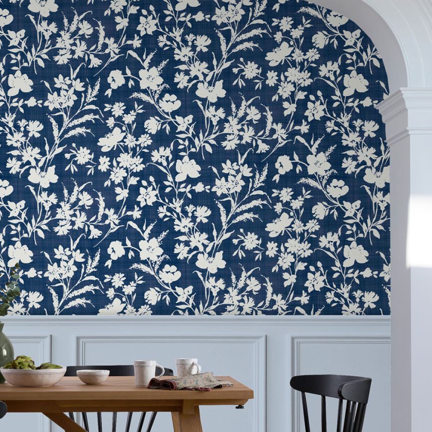 Modro-bílá vliesová květinová tapeta na zeď, 119854, Laura Ashley 3