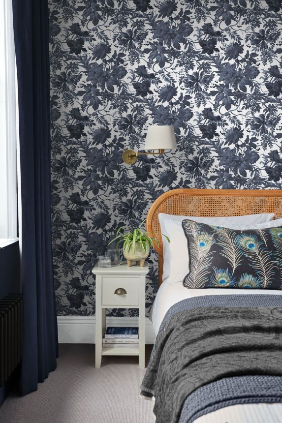 Šedo-modrá květinová vliesová tapeta na zeď, 120623, Retreat, Graham&Brown Premium