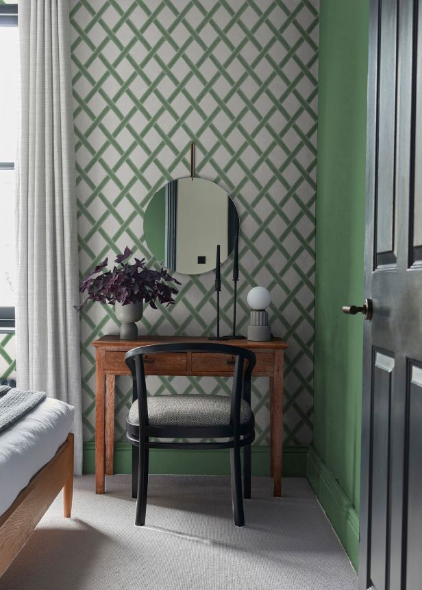 Bílo-zelená vliesová geometrická tapeta na zeď, 120634, Retreat, Graham&Brown Premium