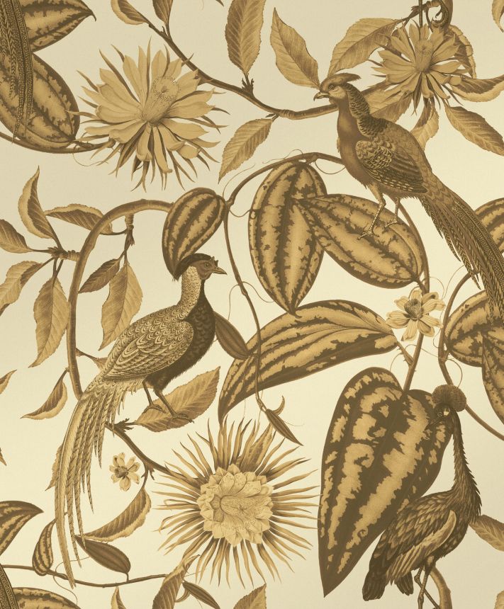 Bronzová vliesová tapeta s květinami a ptáky, 120652, Retreat, Graham&Brown Premium