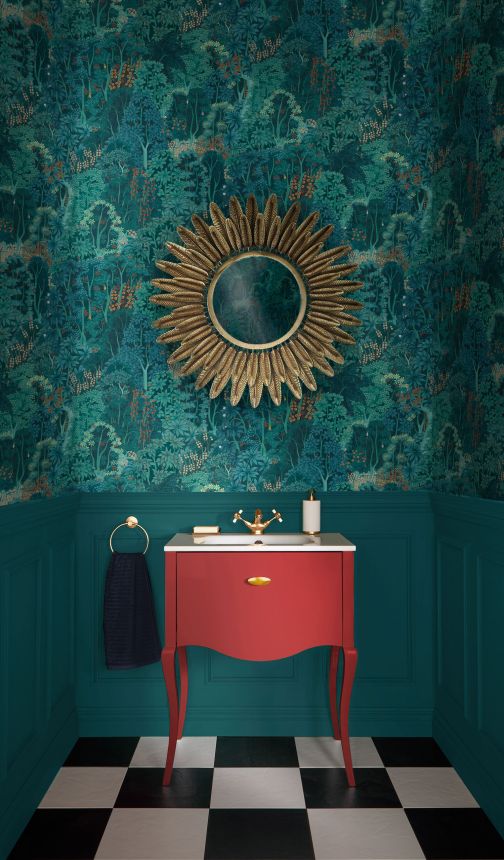 Tyrkysová vliesová tapeta na zeď, příroda, stromy, listy, 121467, New Eden, Graham&Brown Premium