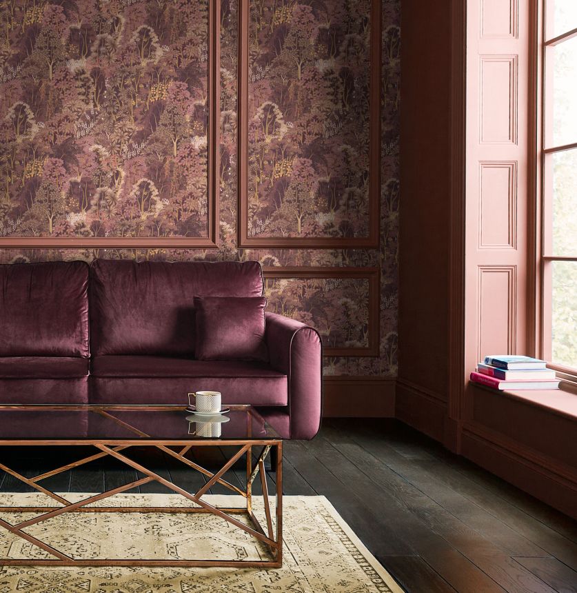 Vínová vliesová tapeta na zeď, příroda, stromy, listy, 121469, New Eden, Graham&Brown Premium