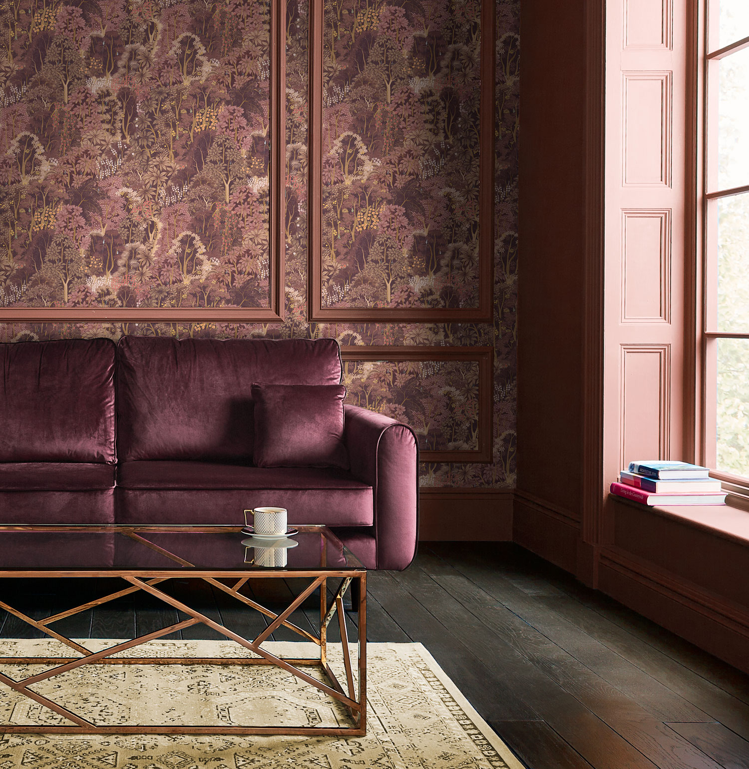 Vínová vliesová tapeta na zeď, příroda, stromy, listy, 121469, New Eden, Graham&Brown Premium