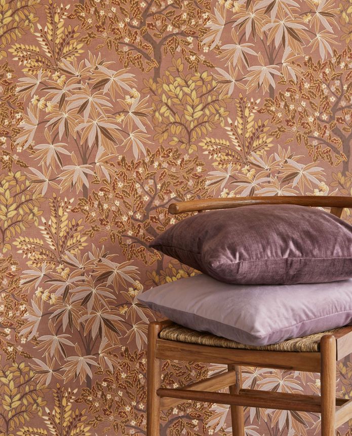 Růžová vliesová tapeta s větvičkami a listy, 333521, Festival, Eijffinger