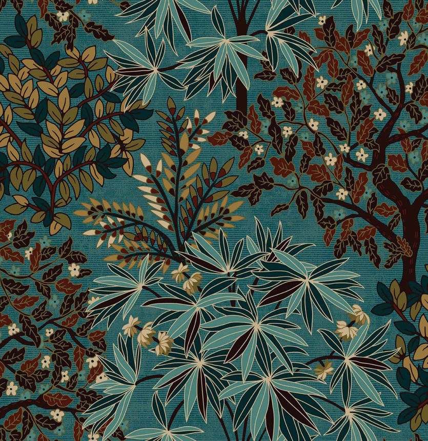 Zeleno-modrá vliesová tapeta s větvičkami a listy, 333523, Festival, Eijffinger