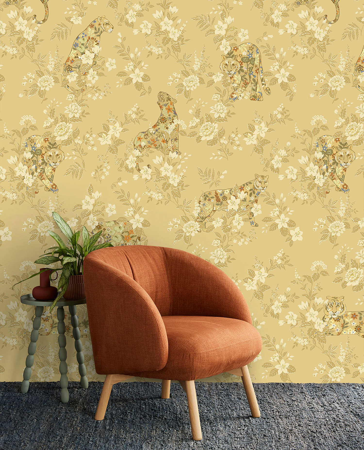 Okrová vliesová obrazová tapeta na zeď, šelmy, květiny, 333550, Festival, Eijffinger