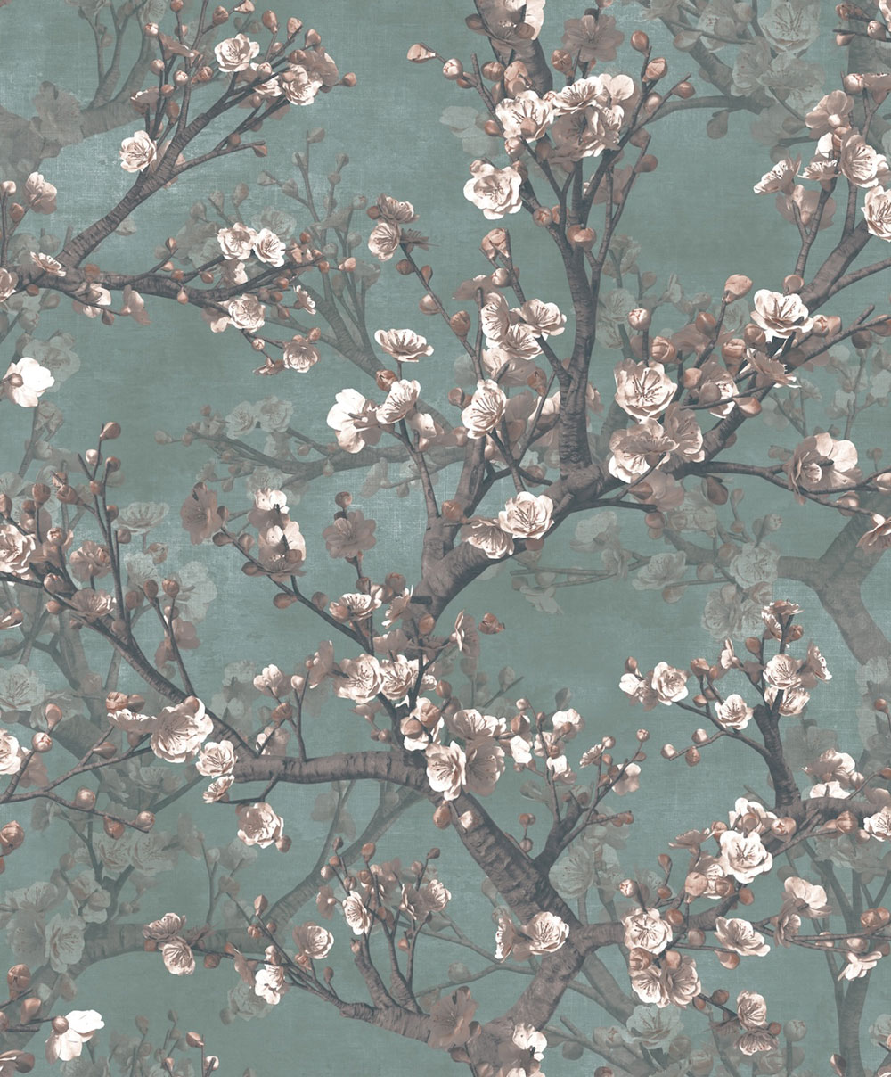 Vliesová tapeta na zeď, tyrkysovo-hnědá, květiny, větvičky, GL76605, Blossom, Prestige Wallcoverings
