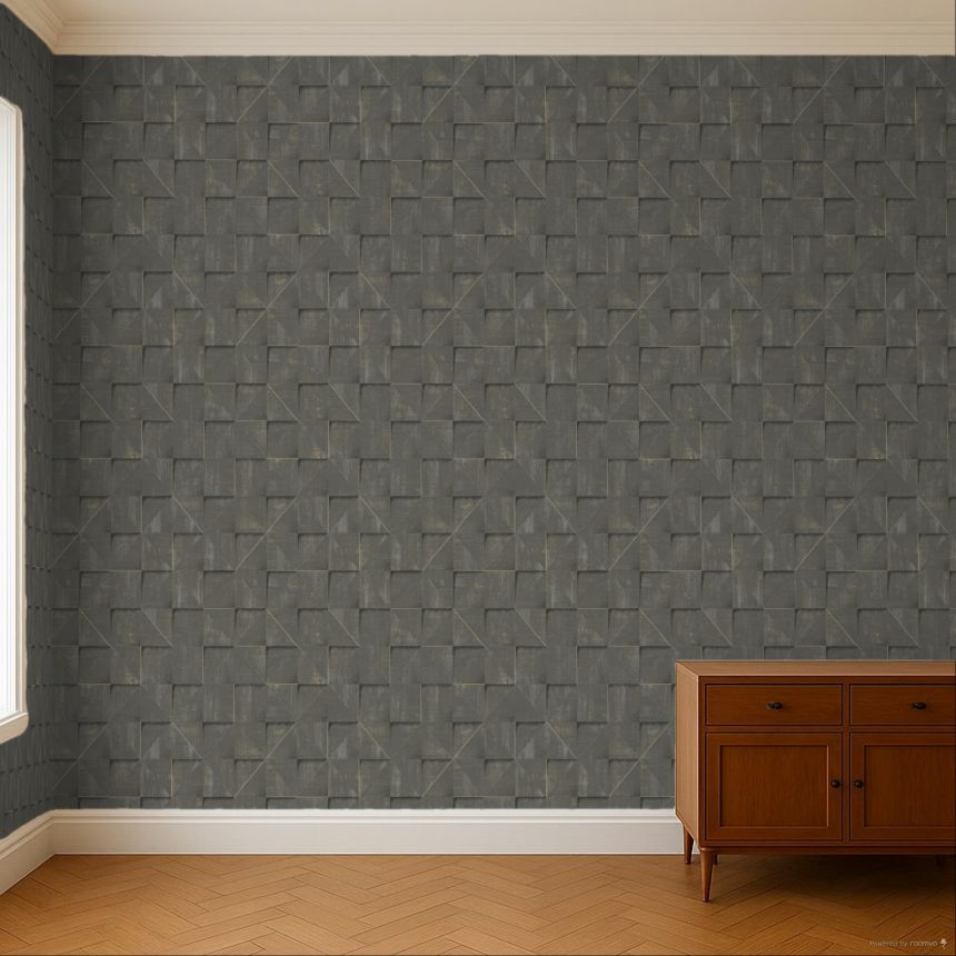 Hnědá geometrická vliesová tapeta na zeď, 3D imitace obkladu, RE25173, Reflect, Decoprint