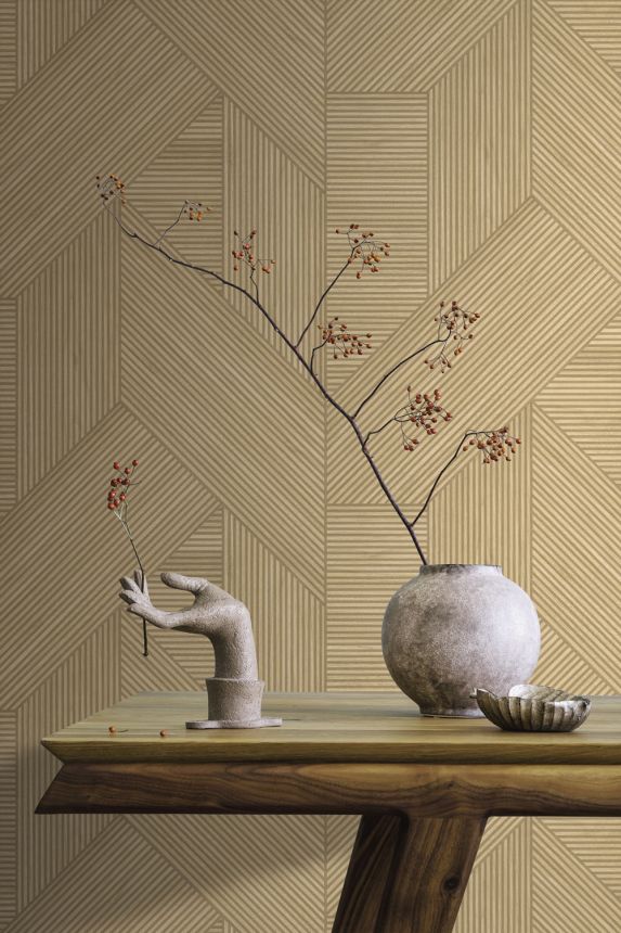 Šedo-béžová geometrická vliesová tapeta na zeď, imitace obkladu, RE25180, Reflect, Decoprint