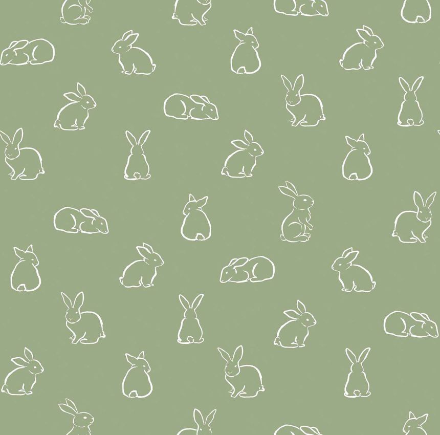 Zelená dětská vliesová tapeta se zajíčky, 17145, MiniMe, Cristiana Masi by Parato