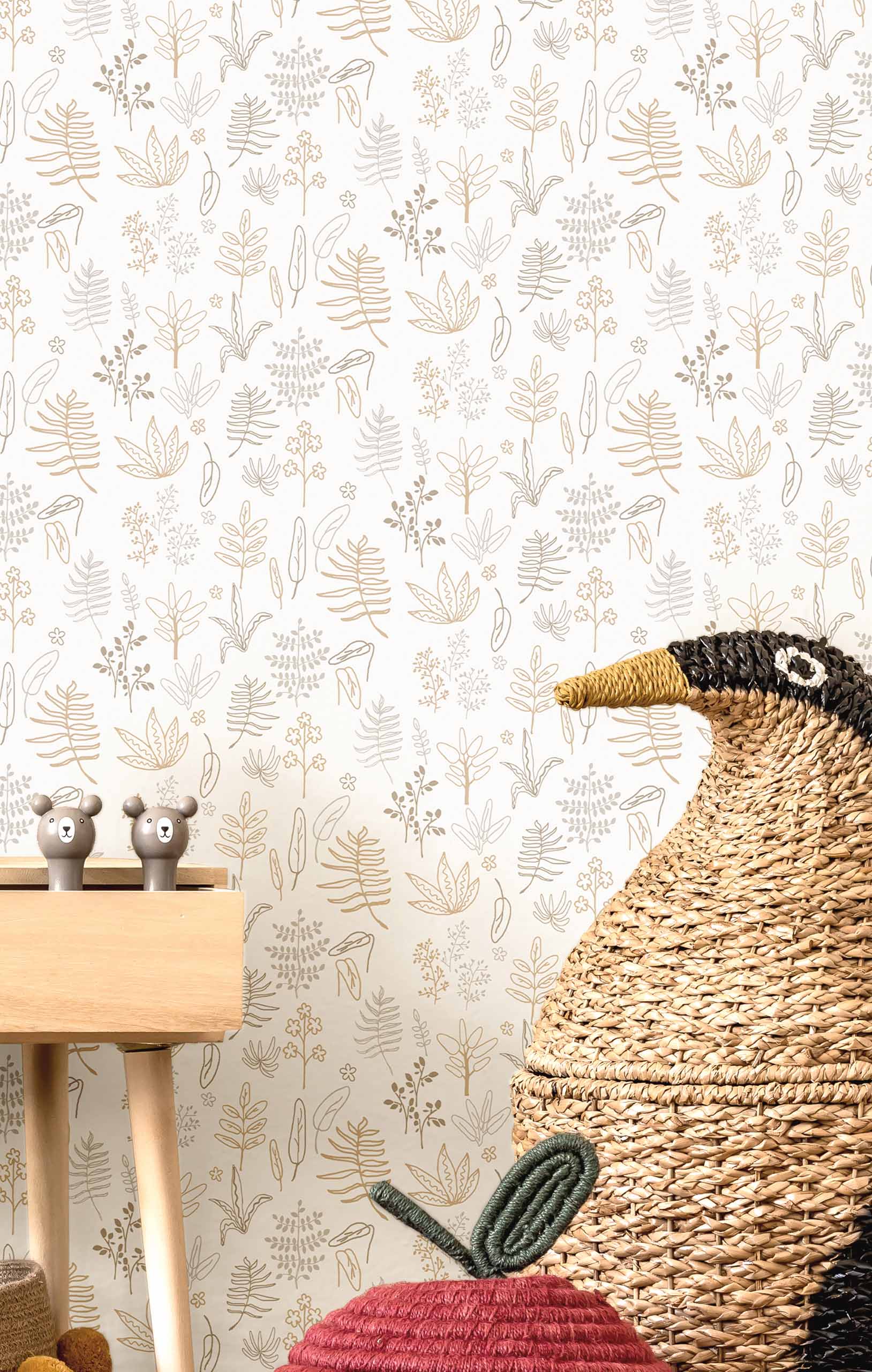 Dětská bílá vliesová tapeta s rostlinami a listy, 17168, MiniMe, Cristiana Masi by Parato