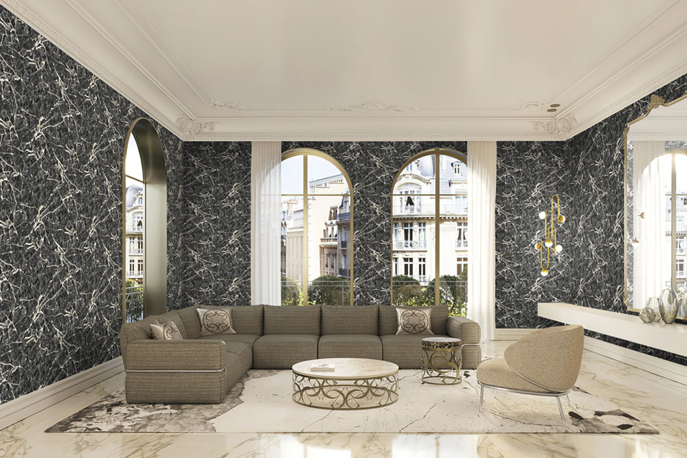 Luxusní  černo-stříbrná vliesová tapeta na zeď, imitace mramoru, Z34913, Elie Saab 2