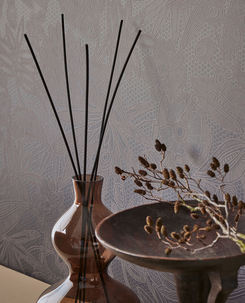 Hnědo-fialová vliesová květinová tapeta na zeď, 340115, Gilded, Eijffinger