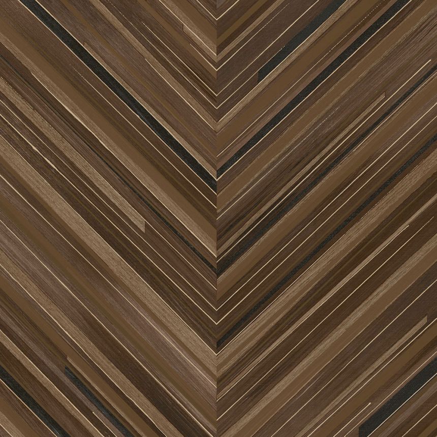 Hnědo-černá geometrická vliesová tapeta na zeď, rybí kost, 340165, Gilded, Eijffinger