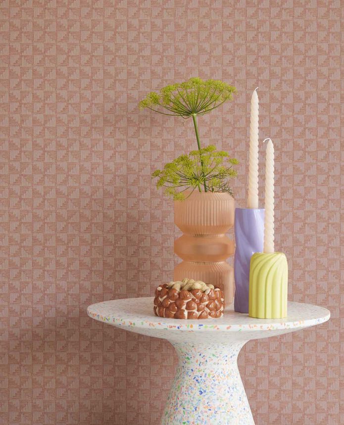 Terakotová vliesová geometrická retro tapeta na zeď, 333657, Revive, Eijffinger