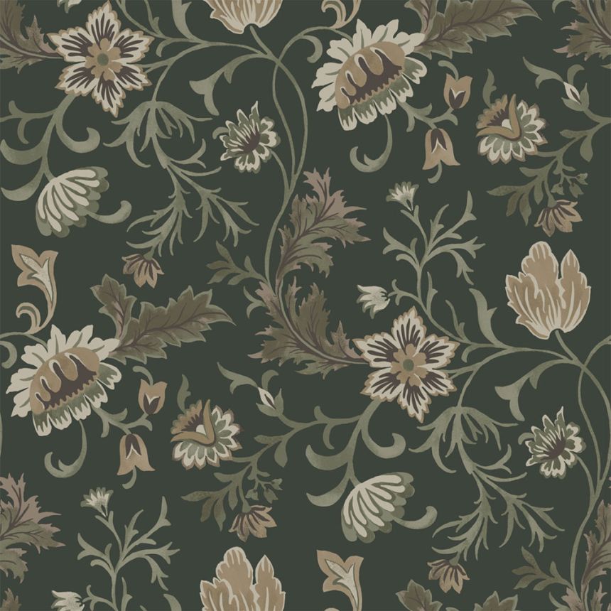 Květinová vliesová tapeta na zeď, černá, 139417, Bloom, Esta Home