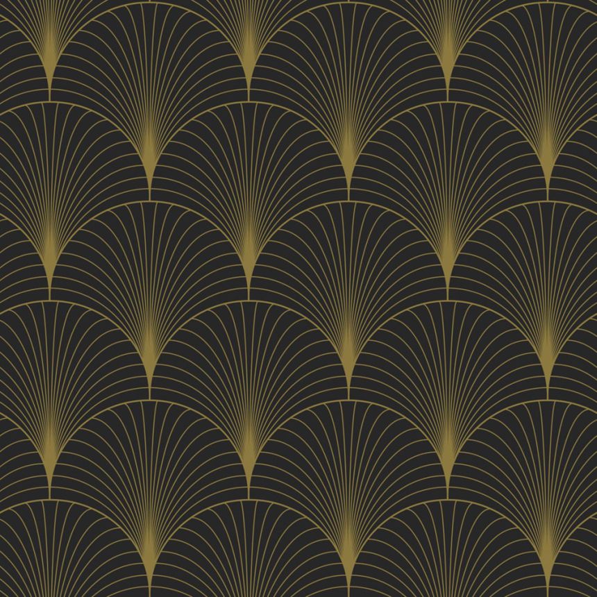 Vliesová tapeta na zeď, Art deco, černo-zlatá, 139457, Bloom, Esta Home