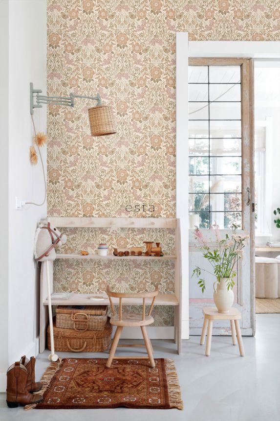 Květinová vliesová tapeta na zeď, béžová, 139566, Bloom, Esta Home