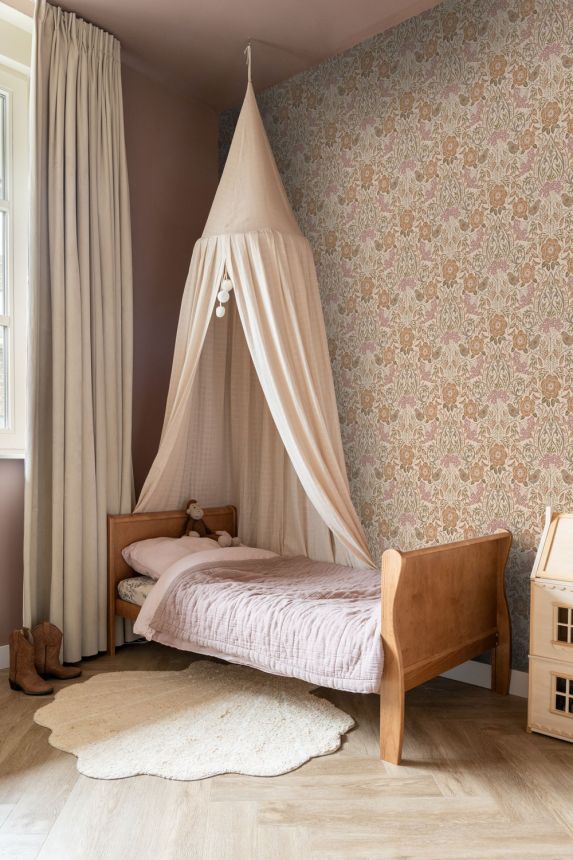 Květinová vliesová tapeta na zeď, hnědo-béžová, 139567, Bloom, Esta Home