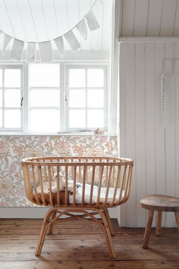 Květinová vliesová tapeta na zeď, zeleno-béžová, 139612, Bloom, Esta Home