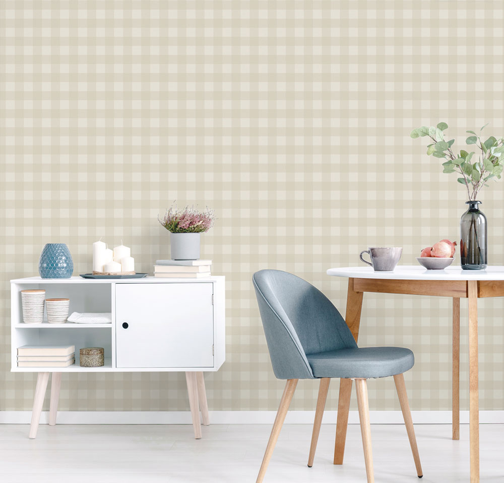 Vliesová tapeta na zeď, béžová, kostka, káro,  9813-2, Essential Stripes, ICH Wallcoverings