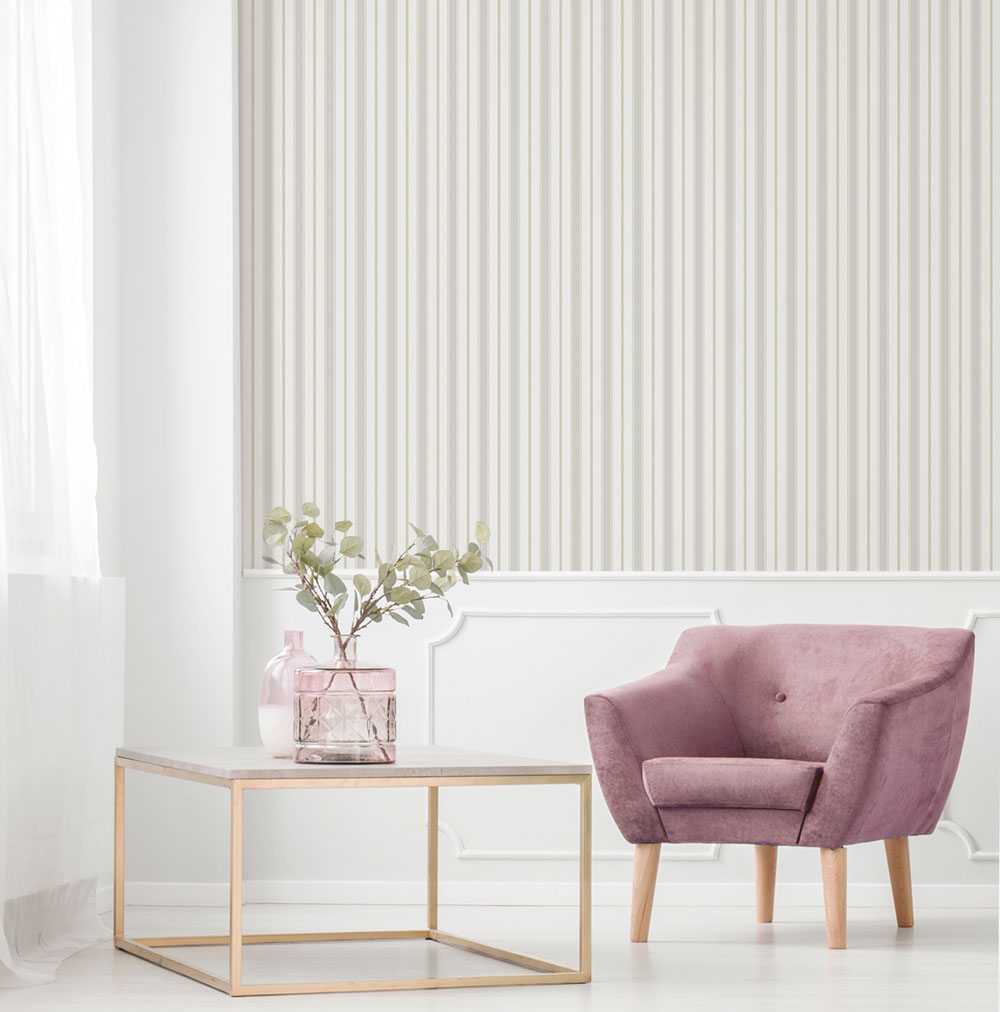 Vliesová tapeta na zeď, šedo-béžová, pruhy,  9816-3, Essential Stripes, ICH Wallcoverings