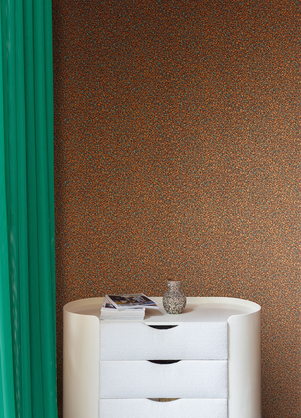 Vliesová tapeta na zeď, hnědo-zelená, kámen, teraso, ROC004, Rock, The Colour Book II, Masureel