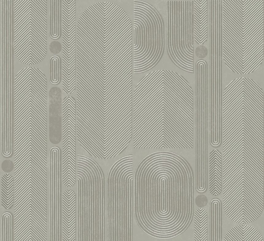 Geometrická vliesová tapeta na zeď, šedo-zelená, ovály, ROC205, Rock, Masureel