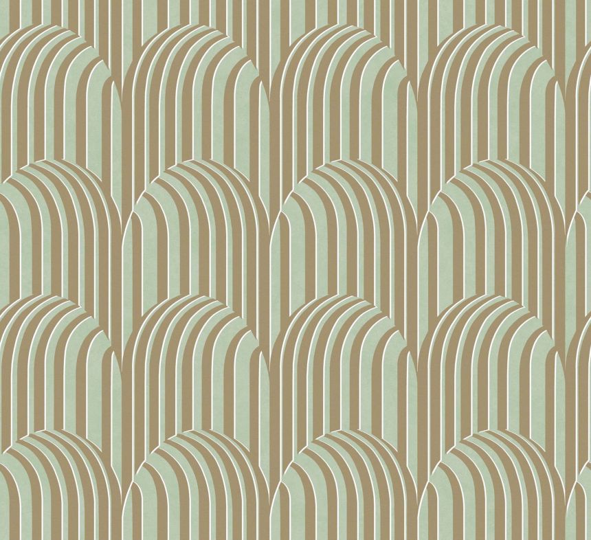 3D geometrická vliesová tapeta na zeď, zeleno-béžová, ROC302, Rock, Masureel