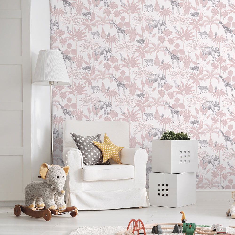Dětská vliesová tapeta s palmami a zvířátky, 976-3, Mika,  ICH Wallcoverings