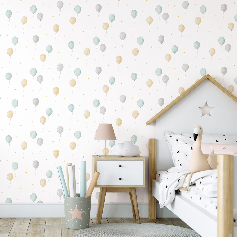 Dětská vliesová tapeta s balonky a hvězdičkami, 970-3, Mika,  ICH Wallcoverings