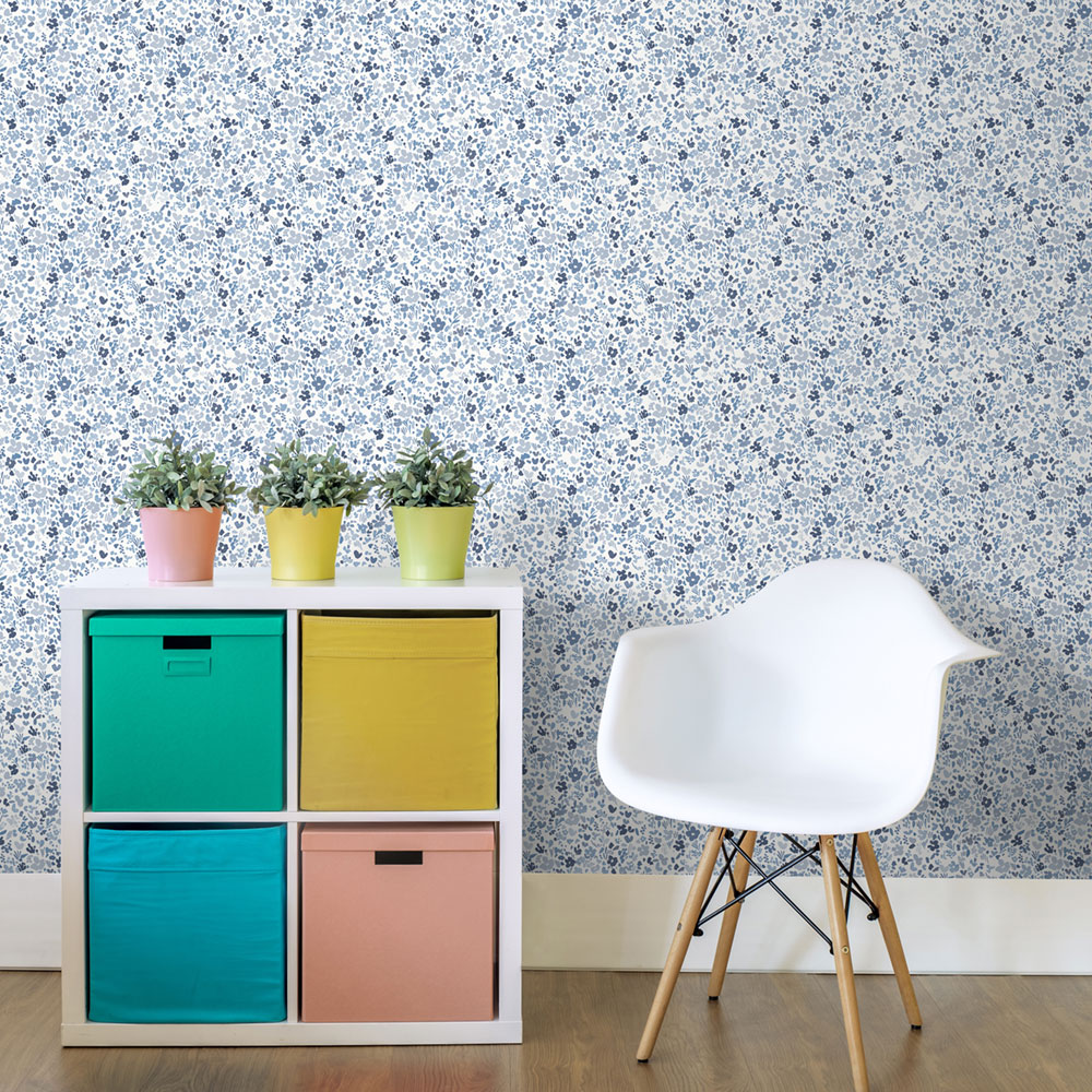 Modro-bílá květinová vliesová tapeta na zeď, MG56668, Mika,  ICH Wallcoverings