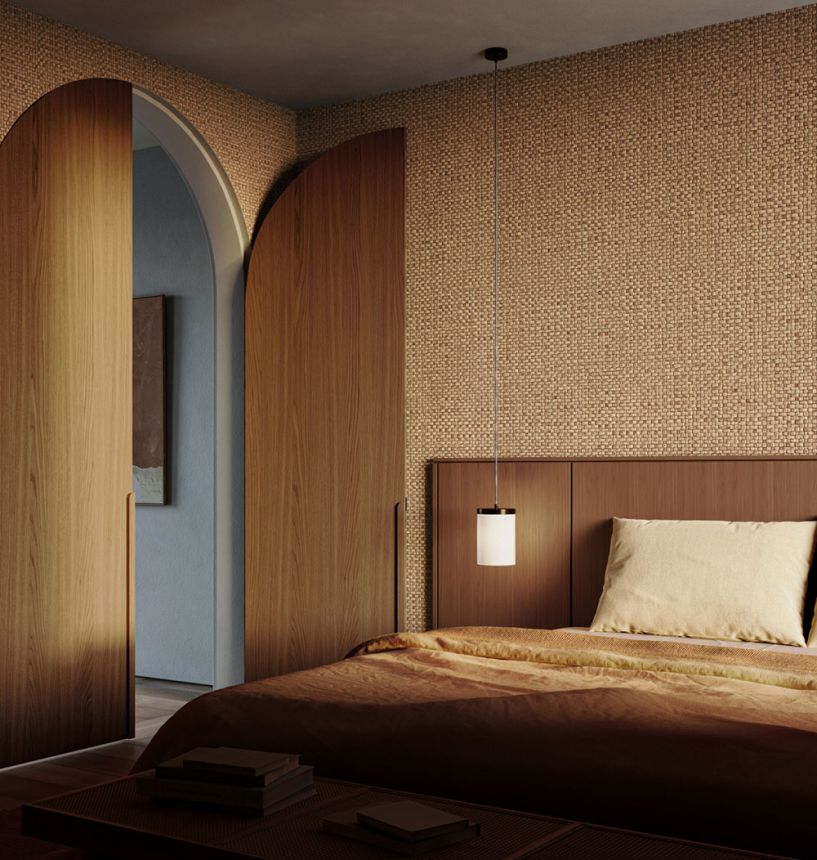 Luxusní vinylová tapeta na zeď, hnědá, imitace rohože, 81549, Lanai, Textura Ignis, Arte