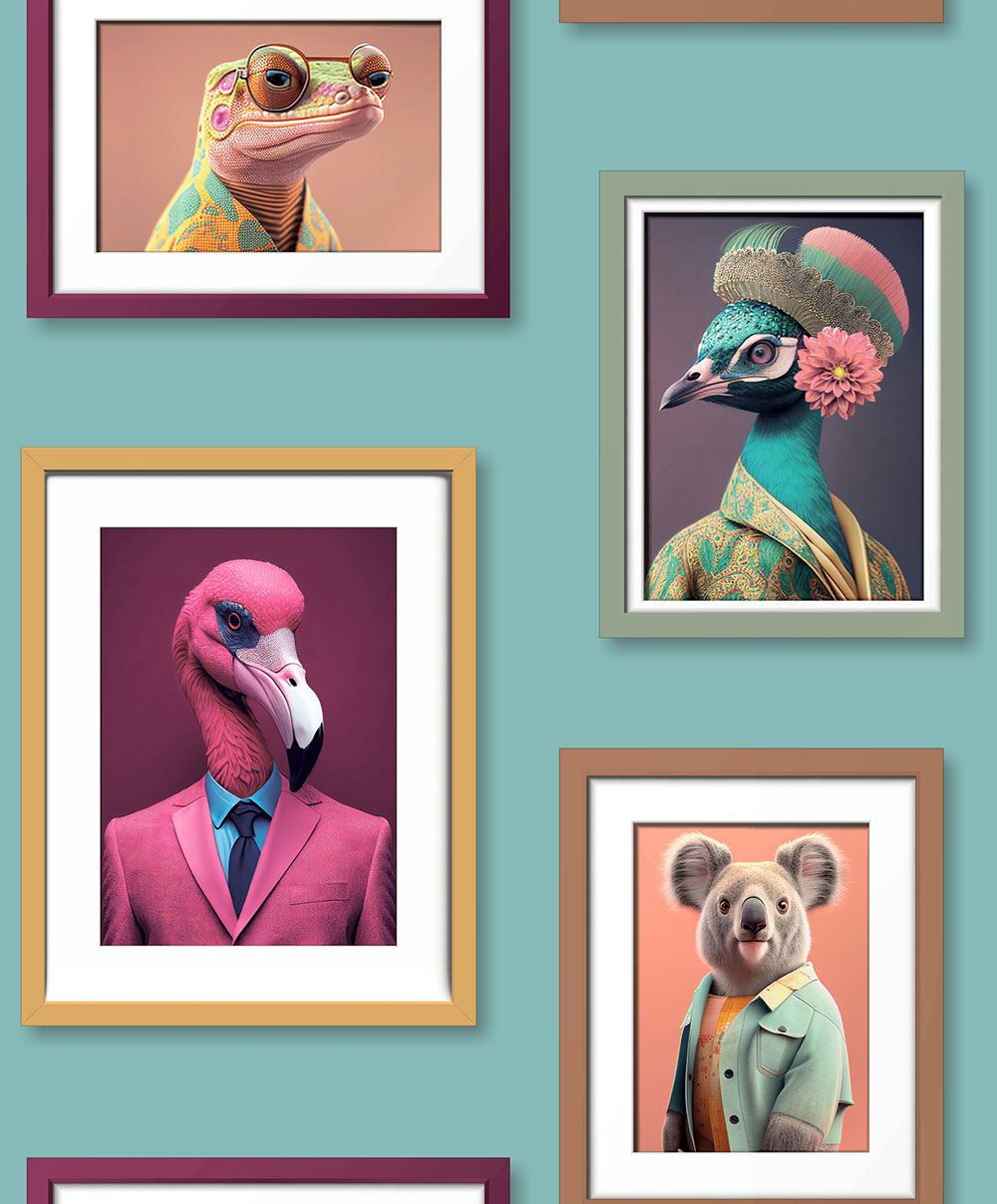 Vliesová tapeta na zeď, tyrkysová, rámečky, zvířata, M76104, Artifice, Ugépa